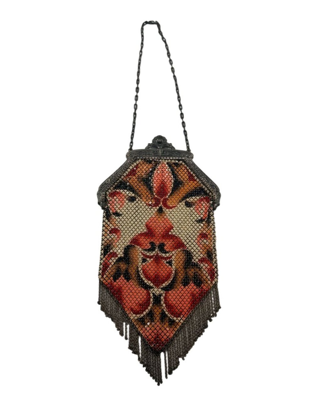 Vintage Mandalian Mfg Co Art Deco Mesh Bag Floral Design & Chain Fringe Detailin - Picture 6 of 16